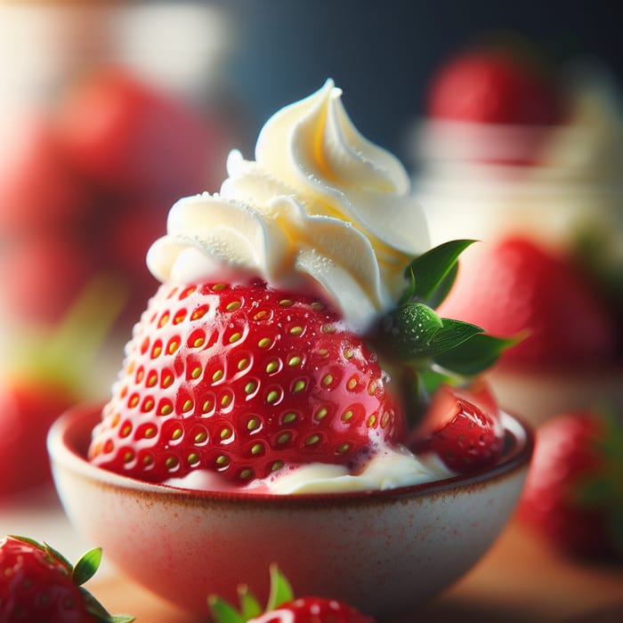 Close-Up Ripe Strawberries with Whipped Cream | Food Photography