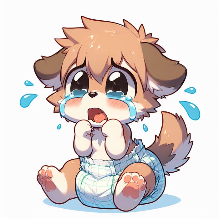 Baby Furry Crying in Diaper | Anime Art