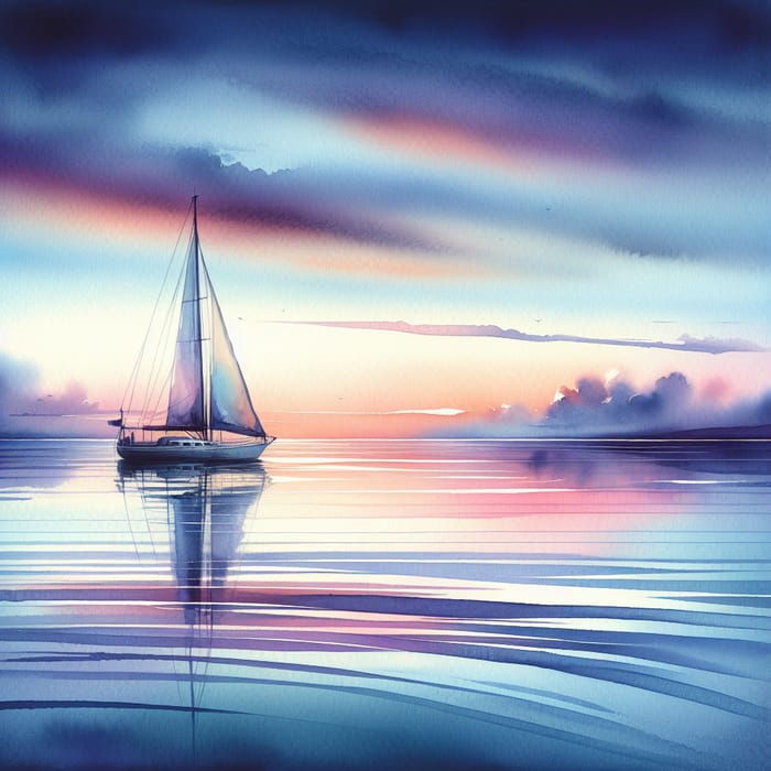 Sailboat Watercolor Painting | Serene Ocean Scene