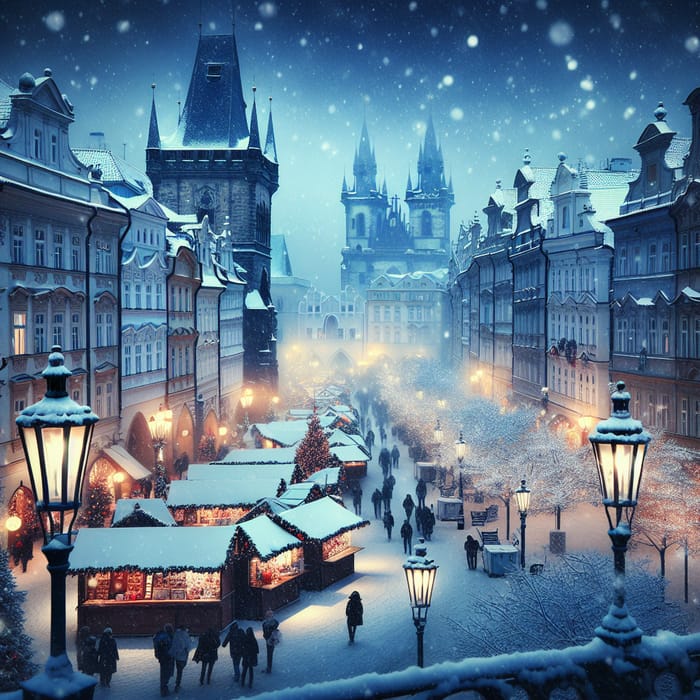 Enchanting Winter Scene in Prague: Vintage Christmas Market Magic