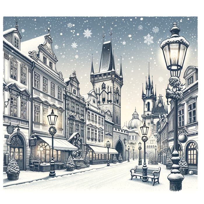 Snowy Vintage Town Christmas Postcard