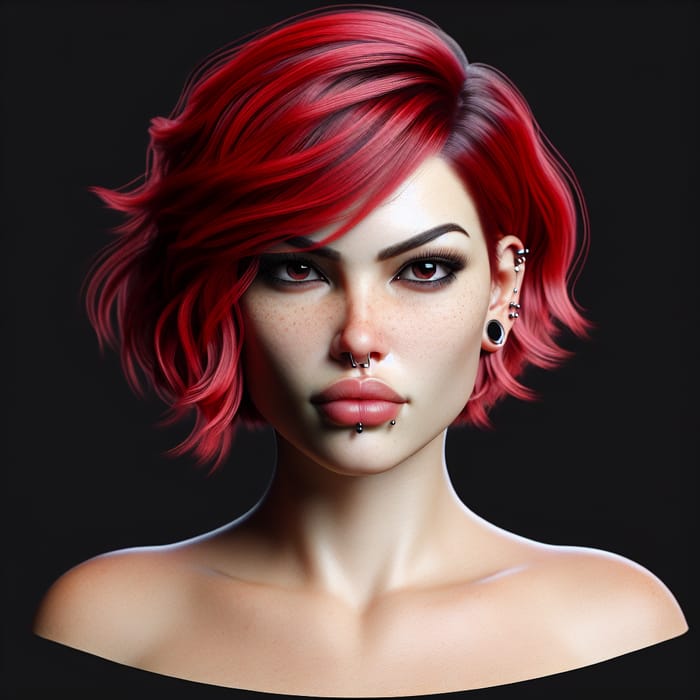 Confident Red-Haired Woman in Bob Cut: Bold Full-Length Portrait