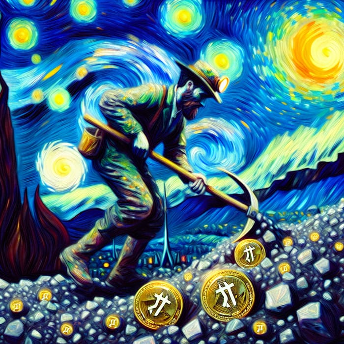 Van Gogh Miner Extracting Precious Gems with Pi Crypto Symbol