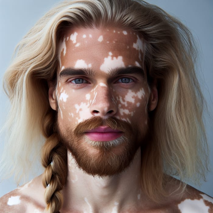 33-Year-Old Caucasian Man with Long Blonde Hair, Braids to the Knee, and Vitiligo