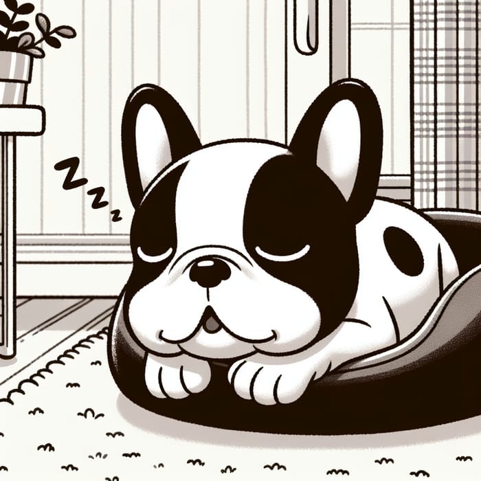 Adorable Snoring Black White French Bulldog