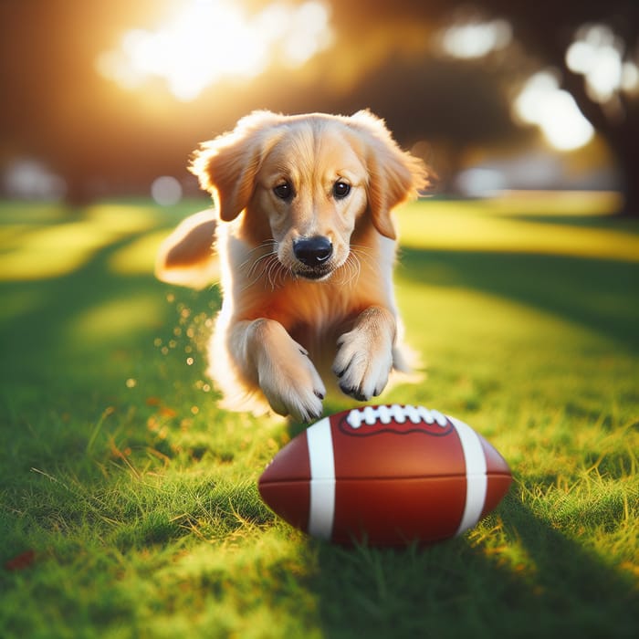 Energetic Dog Playing with Vibrant Leather Football