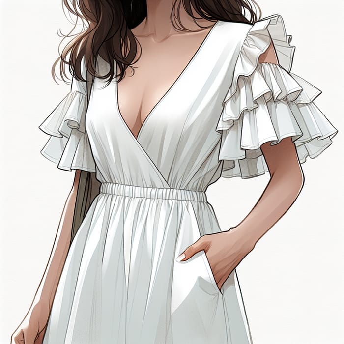 Elegant White Dress with Ruffled Sleeves for Women