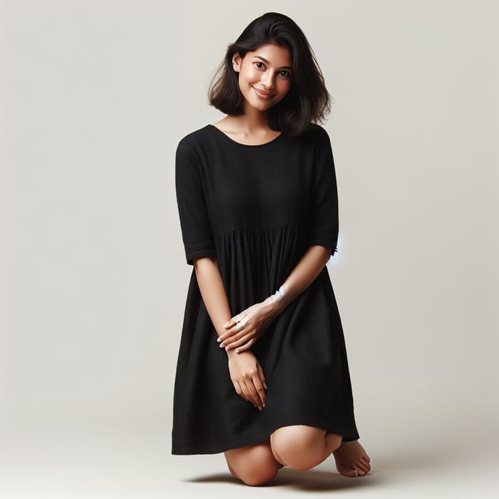 South Asian Woman in Casual Black Dress | Relaxed & Elegant