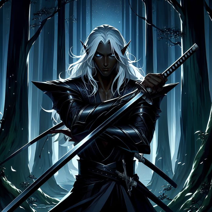 Majestic Dark Elf Warrior in Mysterious Forest
