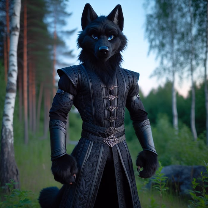 Mystical Black Wolf in Nordic Warrior Attire