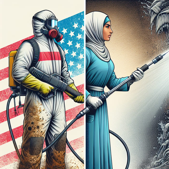 Heroic Middle-Eastern Female High Pressure Cleaner | Cleaning Superhero