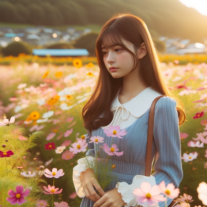 Girl in Flower Field - Beautiful Nature Scene
