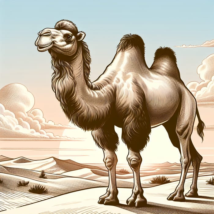 Detailed Camel Illustration in Natural Desert Habitat