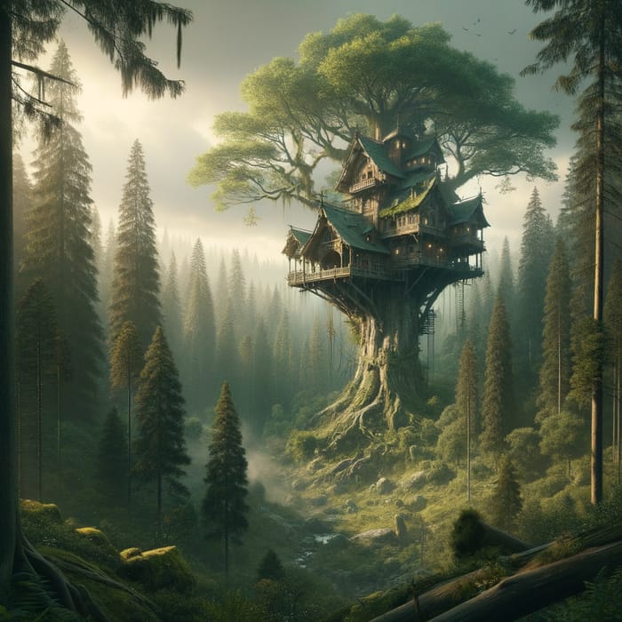 Atmospheric Tree House in Cinematic Forest | Hyper Realistic 16K Epic Landscape View