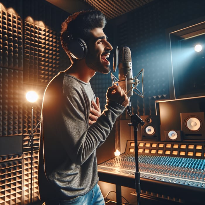 Male Singer in Modern Recording Studio