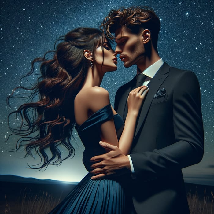Romantic Midnight Kiss under Starlit Sky - Intimate Moment of Love