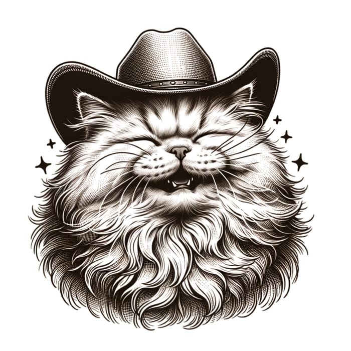 Happy Kitty in Cowboy Hat - Playful Feline