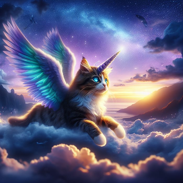 Majestic UniCat: Enchanting Feline with Wings in Flight