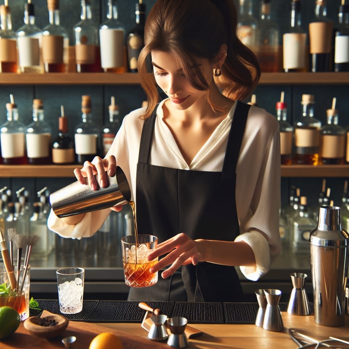 Professional Female Bartender Mixing Cocktails