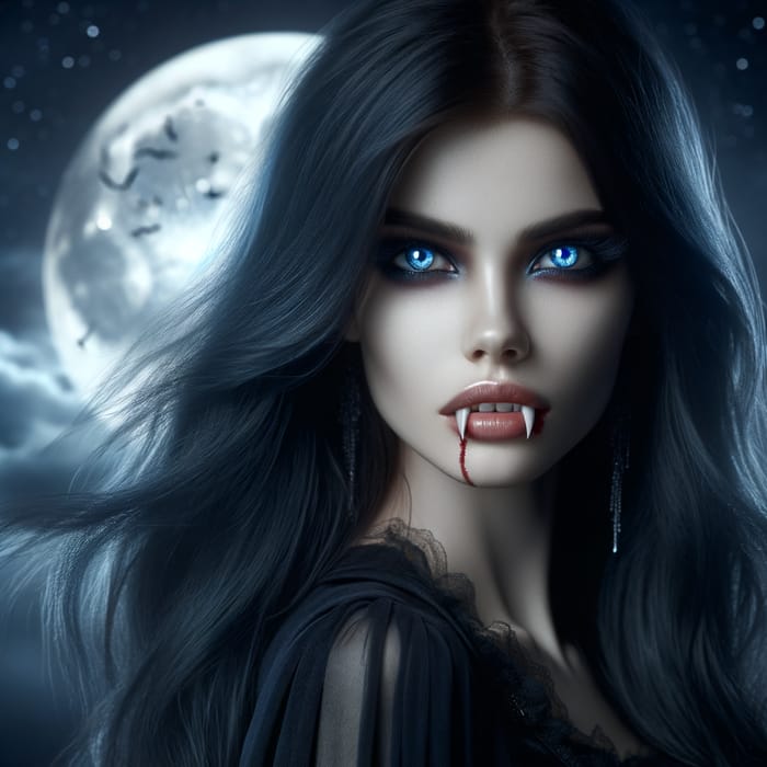 Realistic Dark Fantasy Female Vampire | Mesmerizing Blue Eyes