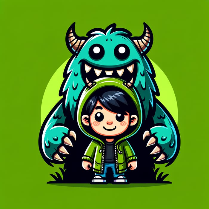 Boy Monster Costume in Animated Logo - Green Background