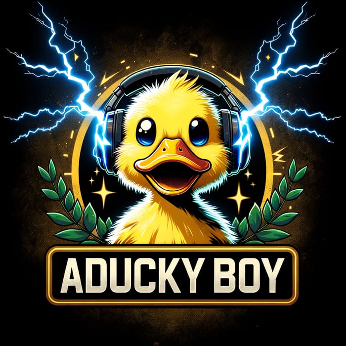 Adventurous Aduckyboy: Yellow Duckling Gamer with Lightning Bolts