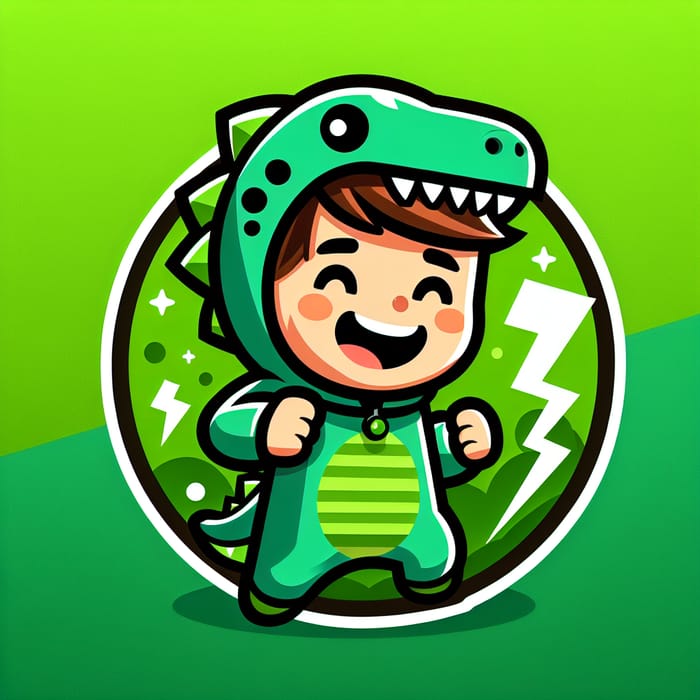 Boy in Dinosaur Costume on Green Background