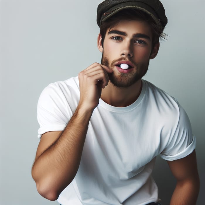 Stylish Young Man in White T-shirt and Blue Jeans | Beard & Cap