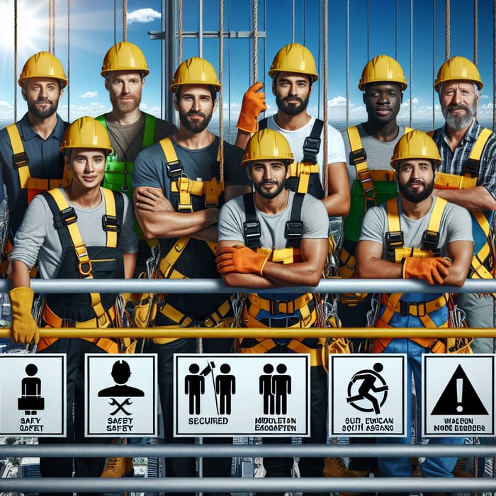 Diverse Construction Workers Ensuring Height Work Safety