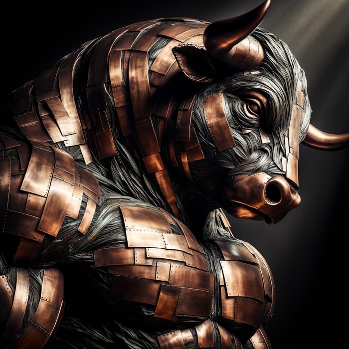 Majestic Copper Bull Sculpture | Intricate Mixed Media Art