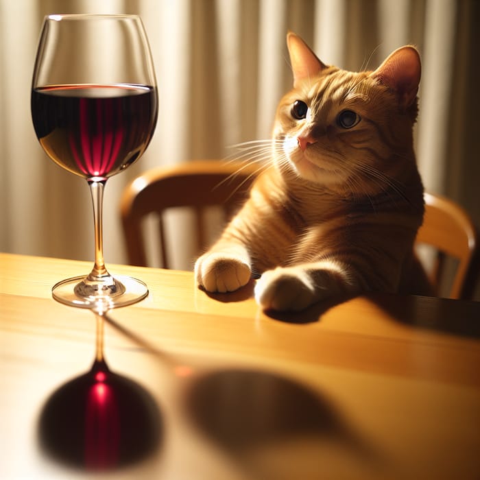 Adorable Cat Sips Wine - Charming and Whimsical Moment