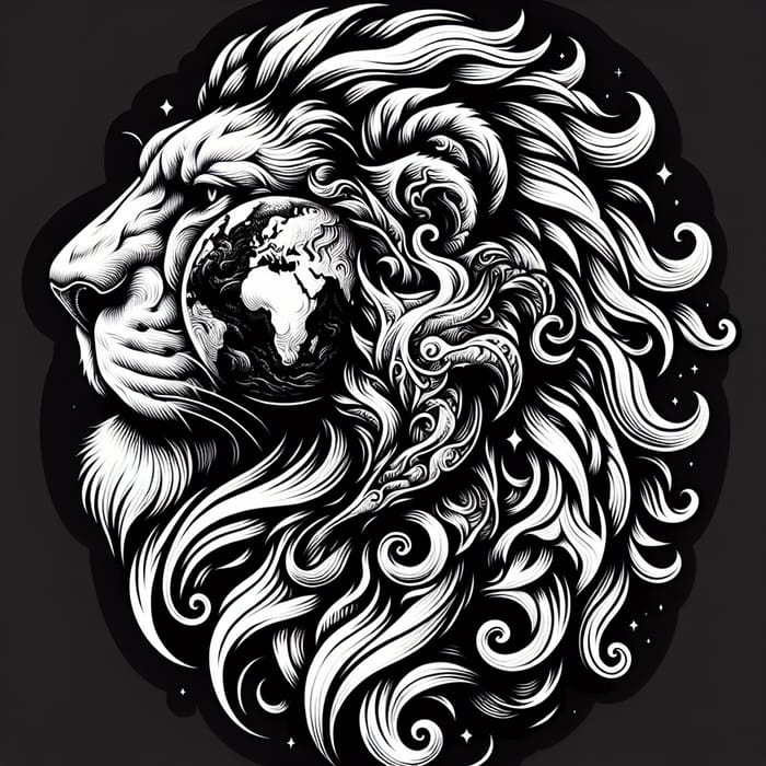 Lion and Earth Tattoo Design - Nature's Majestic Symbol