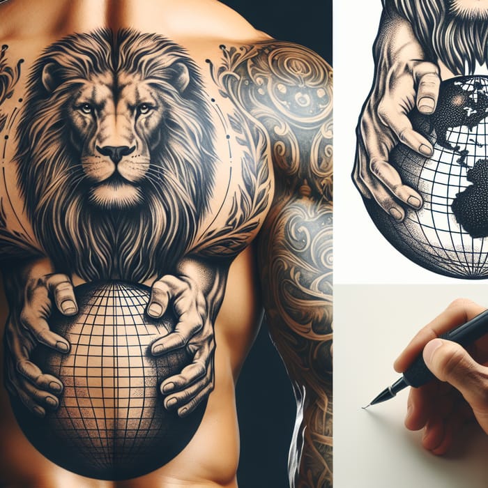 Lion and Atlas Tattoo Design: Symbol of Power and Strength