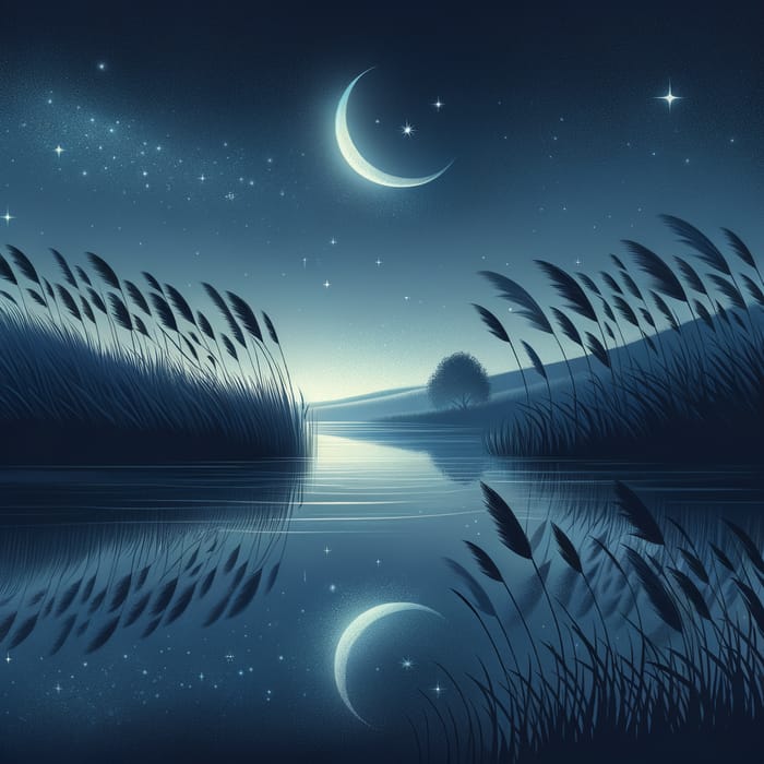 Starry Night Sky Moonlight Reeds River