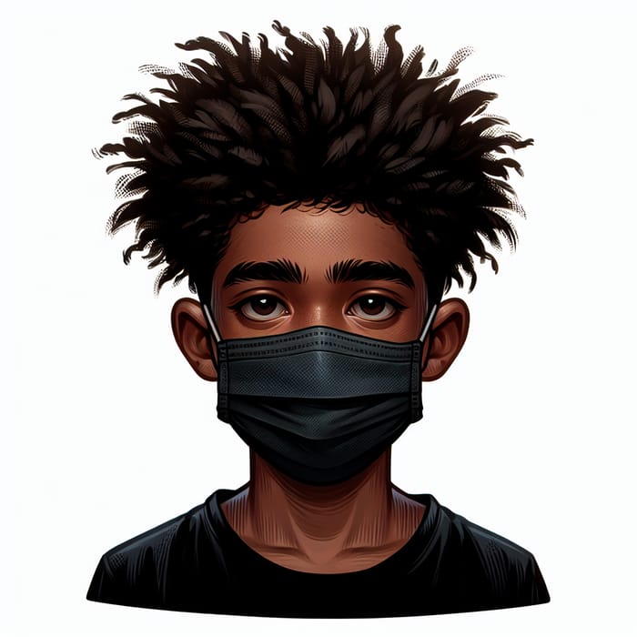 Semi-Realistic African Boy with Messy Hair Wearing Black Face Mask