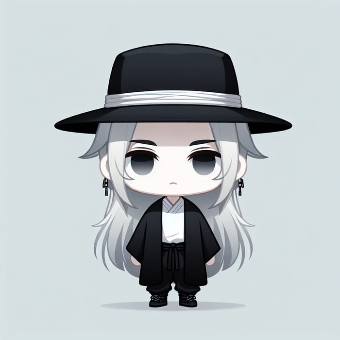 Cute Chibi Style Figure in Calm, Mysterious Aura with Long Silver Hair