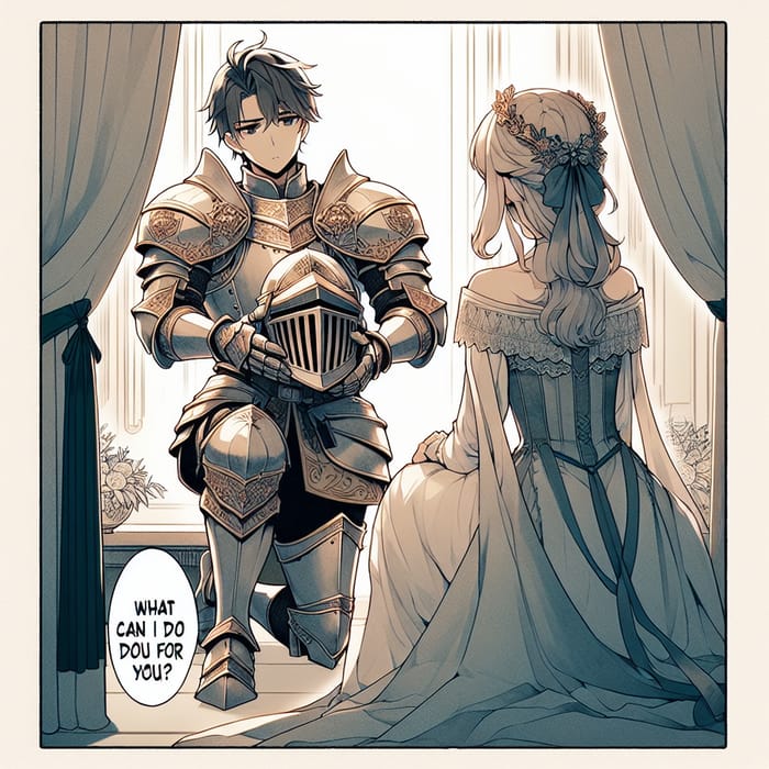 Chivalrous Anime Knight Bowing to Princess - What Can I Do for You?