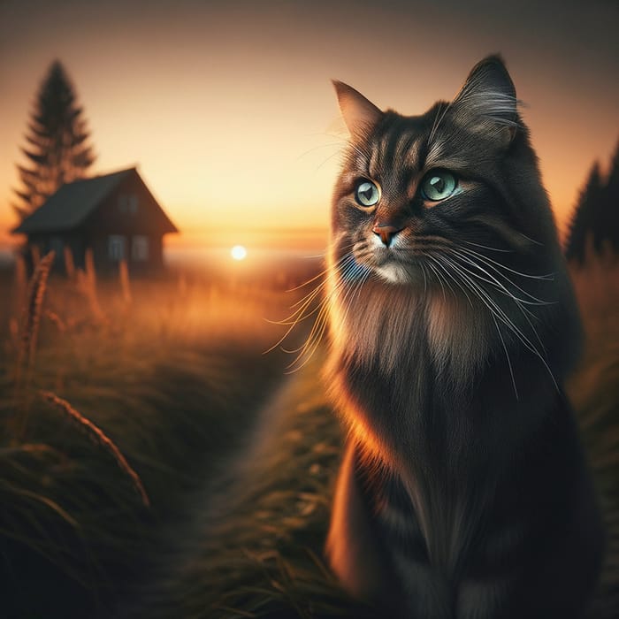 Majestic Cat: Beautiful Feline in Autumn Sunset