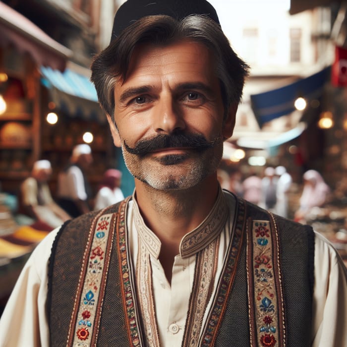 Turkish Man in Traditional Clothing - Vibrant Bazaar Scene