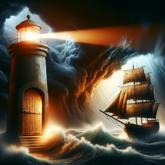 Safety Concept in Stormy Sea with Lighthouse