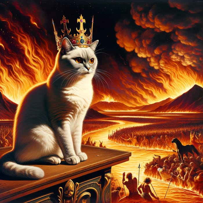 Crowned Cat in Hellfire | Unique Art Design