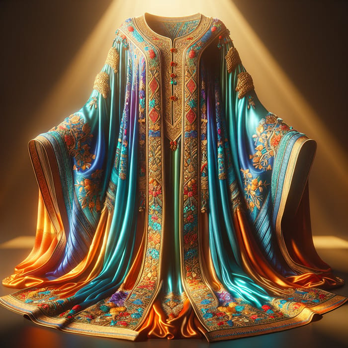 Vibrant & Colorful Caftan | Intricate Embroidery, Deep Turquoise Blue