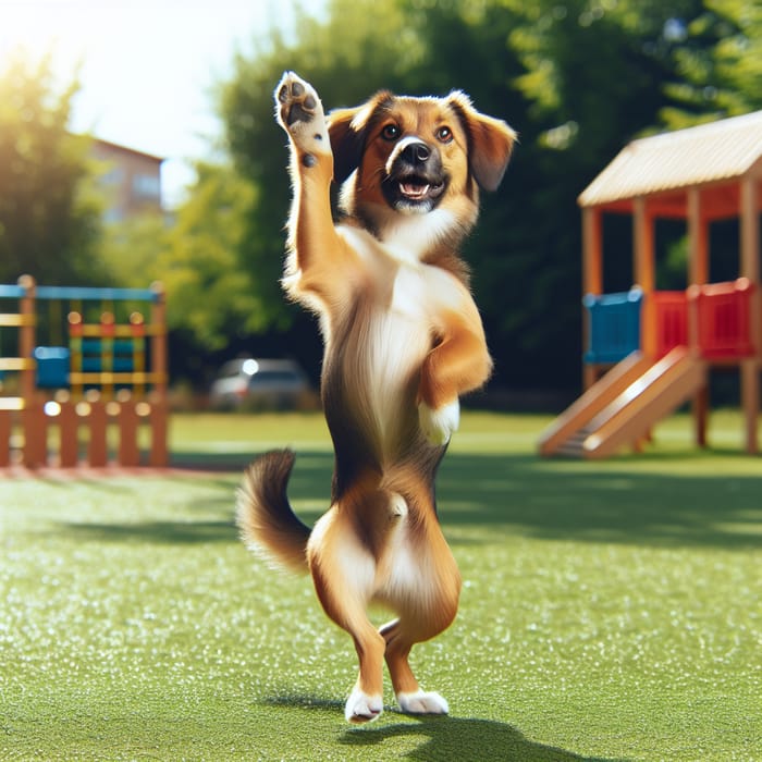 Energetic Dog Dancing in a Sunny Park