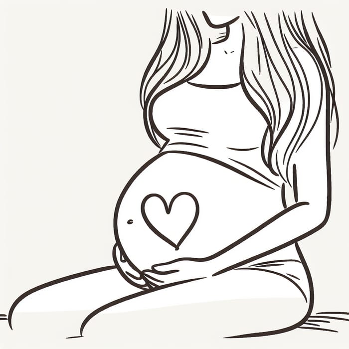 Simple Line Drawing of Pregnant Woman with Heart Symbol