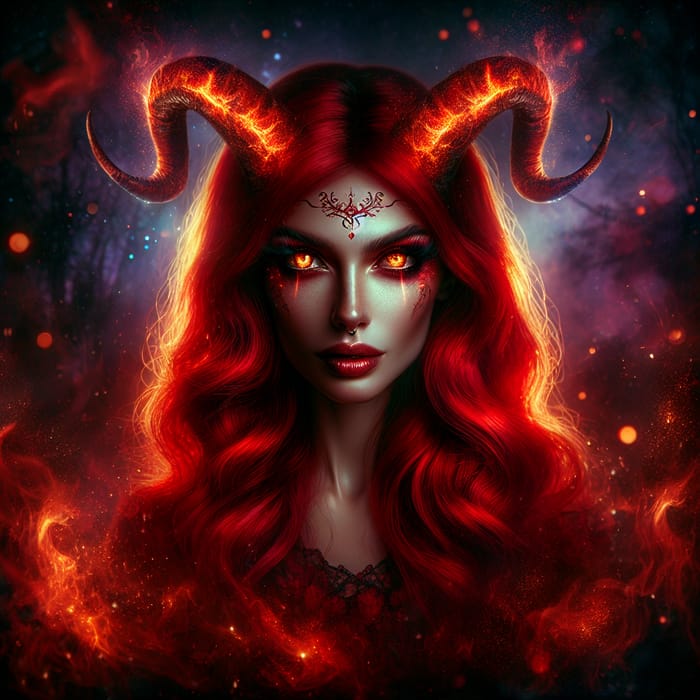 Seductive Demoness: Fiery Red Hair & Glowing Eyes