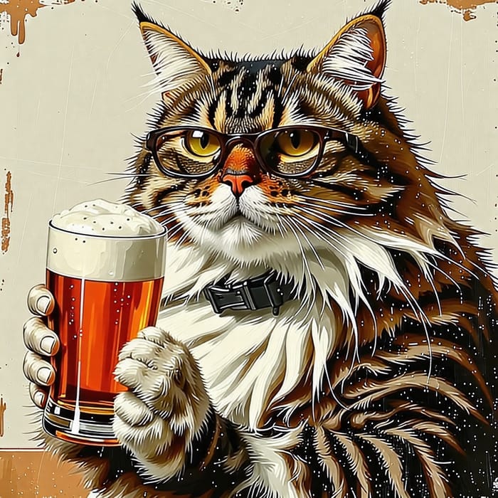 Huge Cat Drinking Beer - Cute Feline Enjoying a Beverage