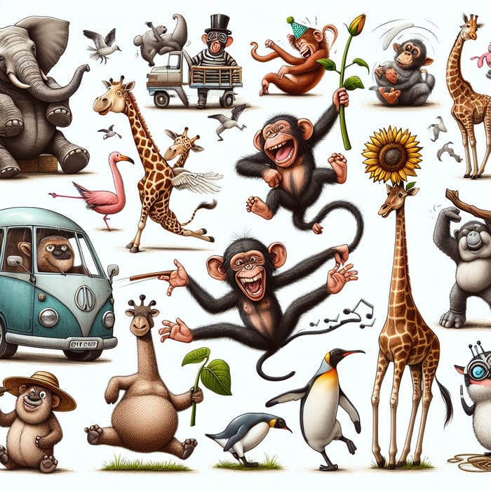 Funny Animals - Playful Elephant, Monkey, Giraffe & More