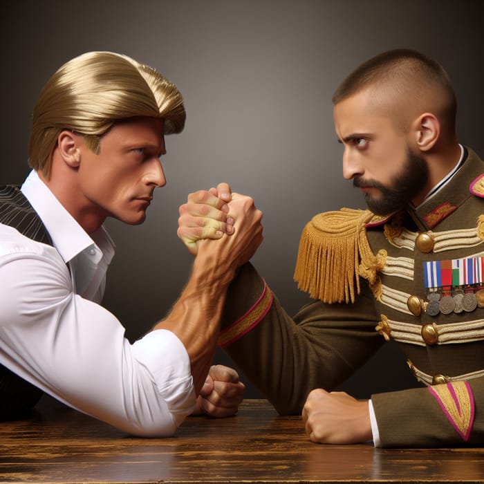 Ryan Gosling Arm Wrestles Adolf Hitler - Epic Showdown at Wooden Table