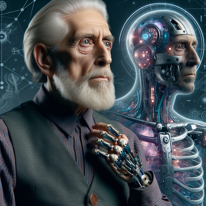 Futuristic Elderly Man Cybernetic Implant 2500 | Sci-Fi Art
