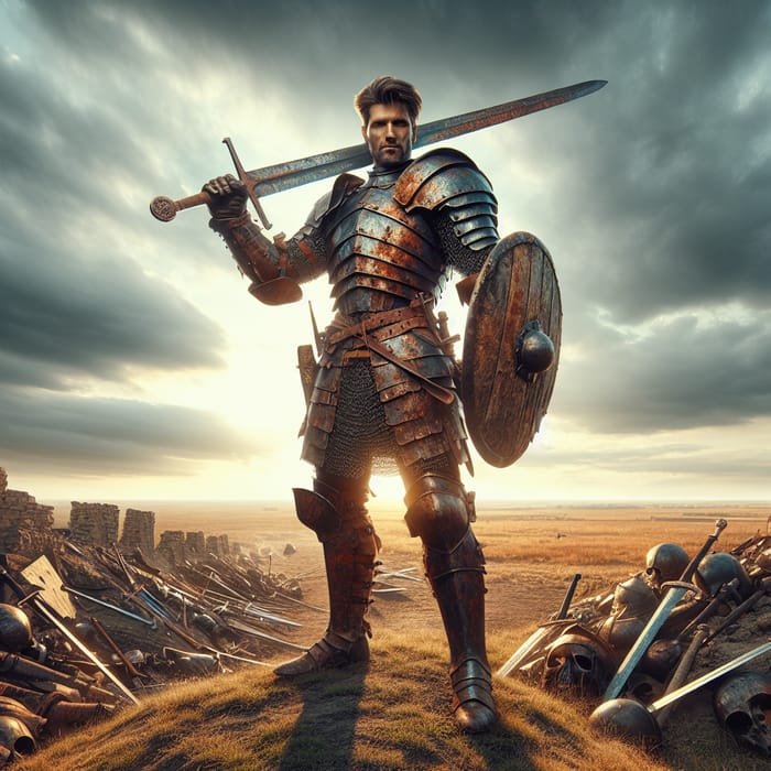 Resilient Armored Hispanic Warrior | Ancient Battleground Art